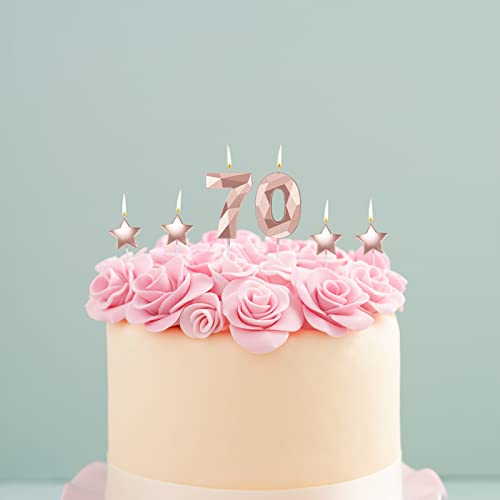 70th Birthday Candles Set - 3D Diamond & Star Cake Toppers