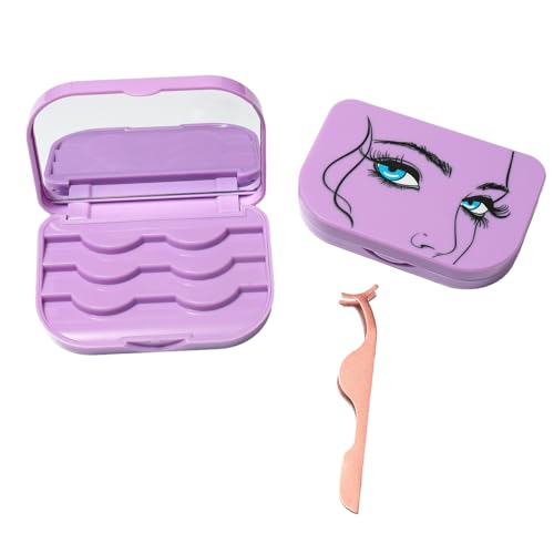 Travel Eyelash Organizer with Mirror - Purple Eyelash Case