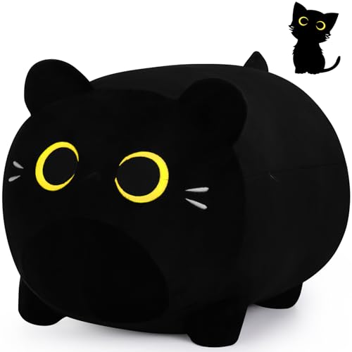 11.8-Inch Black Cat Plush Pillow - Soft Kawaii Stuffed Animal Toy