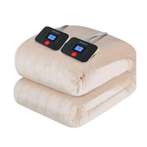 Electric Blanket Queen Size Beige 84x90 with Dual Control & Safety Certifications