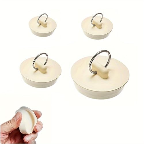 4-Pack Rubber Sink Stoppers with Pull Ring for Various Drains