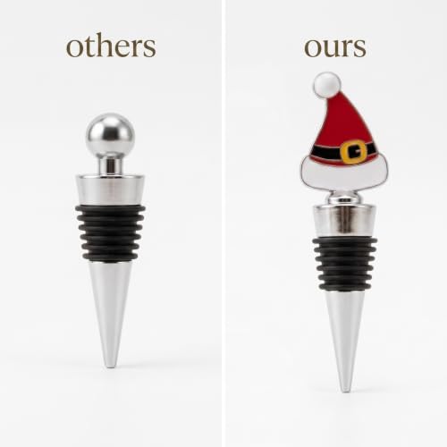 Santa Hat Wine Bottle Stopper - Glass Christmas Cork with Metal Base