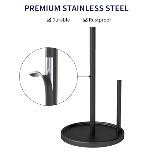 Jesginboo Black Paper Towel Holder with Weighted Base - Durable Stainless Steel