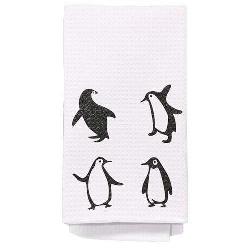 Penguin Hand Towel Black and White Kitchen Dish Towel 100% Cotton