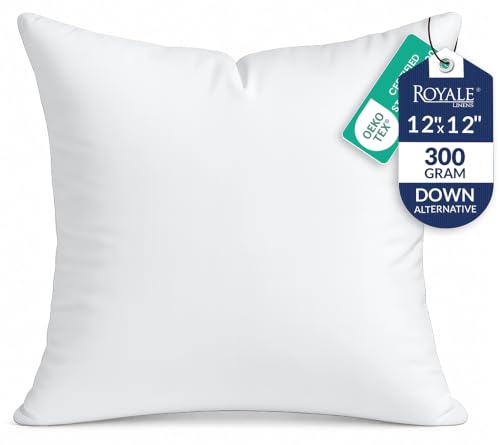 12x12 White Pillow Insert Pack of 1 - Down Alternative Square Cushion for Bed & Couch