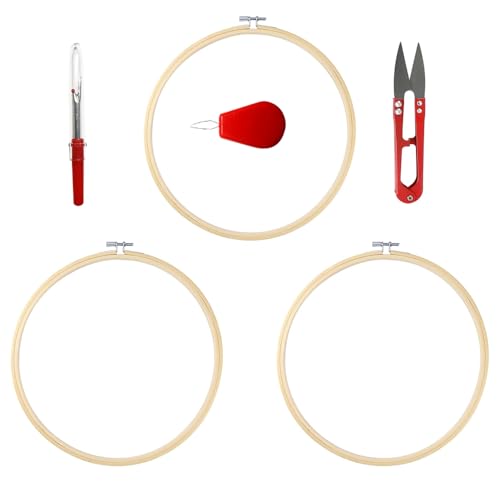 8-Inch Bamboo Embroidery Hoops Set with Scissors & Ripper