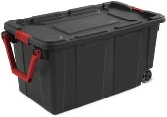 40 Gallon Wheeled Industrial Tote - Durable Black Plastic Storage Bin | Set of 2
