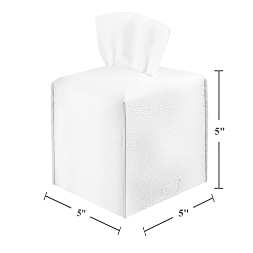 VIVIDLY White PU Leather Tissue Box Holder - 2 Pack, 5x5x5 inches