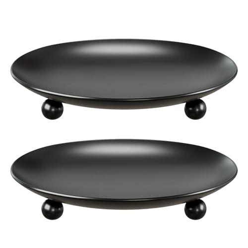 Apsvwys Black Pillar Candle Holders Set of 2 - 4 Inch Round Iron Trays