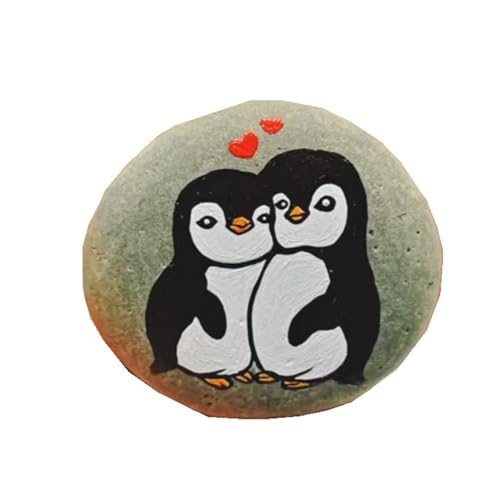 Hand-Painted Penguin Pebble Art Gift for Couples