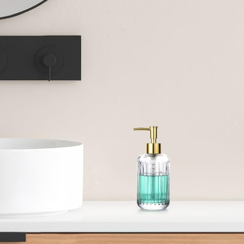 UHEY HOME Clear Glass Liquid Soap Dispenser 11.8oz Refillable Bathroom & Kitchen