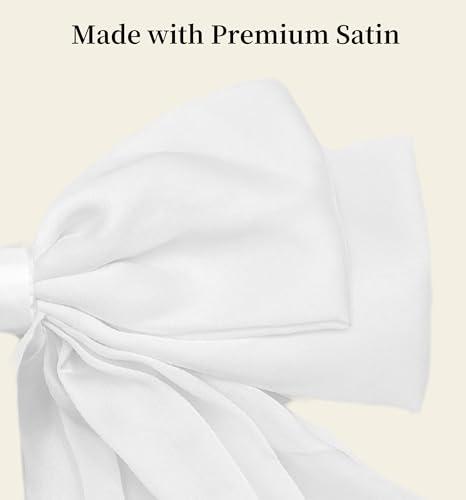 MDSTYLE Large Silky Satin Hair Bow Clip - White Oversized Ribbon