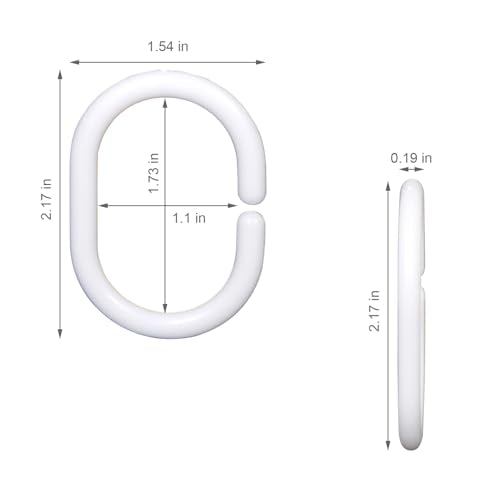 White 12-Pack Plastic Shower Curtain Rings C-Shaped Bathroom Hooks - DESKEMAI