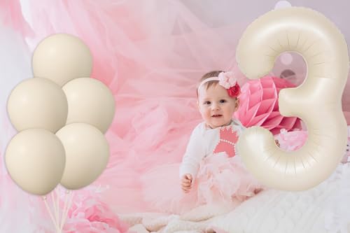 40 Inch Beige Number 3 Balloon Set with Latex Balloons