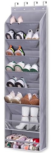 Grey Over the Door Shoe Organizer for 20 Pairs - 64" Large Hanging Shoe Rack