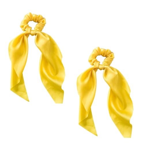 Yellow Satin Bow Scrunchies 2-Pack Ribbon Ponytail Hair Ties