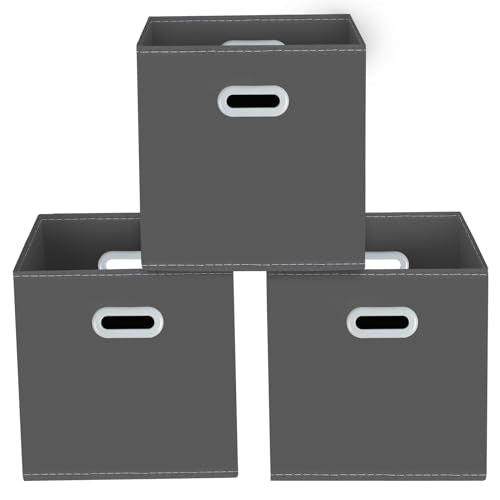 Foldable Fabric Storage Cubes with Handles - Set of 3, 11x11x11, Gray
