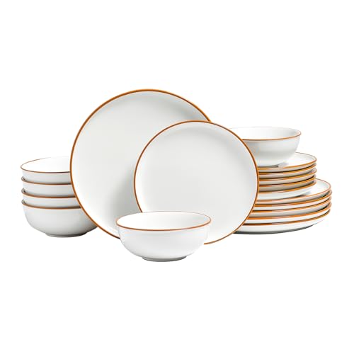 VEVOR Dinnerware Set, Service for 6 (18 PCS), Round Plates and Bowls Sets, Scratch Resistant Ceramic Dinner Ware, Dishwasher and Microwave Suitable Kitchen Dish, for Dessert Salad Soup Pasta, White