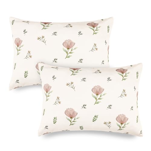 SWESEN 2-Pack Floral Toddler Pillow Cases - Soft Travel Covers 13x18