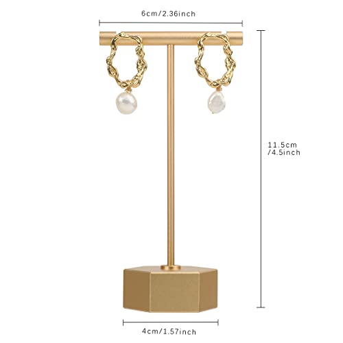 Gold Metal Earring Display Stand with Hexagon Base - 4.5" Height