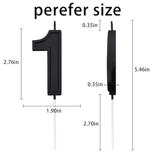 Black Number 1 Birthday Candle - 2.76 Inch Cake Topper for Parties