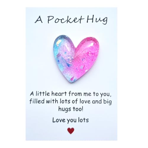 YOJO Pocket Hug Heart Token with Greeting Card - Blue Pink Long Distance Gift