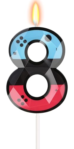 Number 8 Gaming Birthday Candle with Controller Design