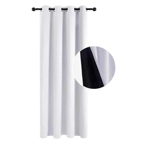 Deconovo Cold Resistant Blackout Door Curtain, Double Layer Insulated Energy Saving Geometric Embroidery Winter Drapes, White, 52W x 80L, 1 Panel