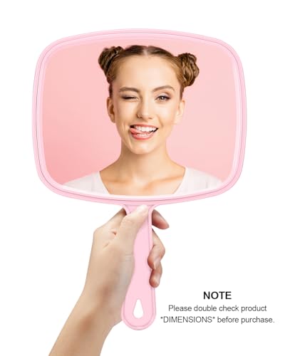 PROTECLE Pink Handheld Mirror 10.3 x 7.4 Inches Salon Hairdressing Makeup Tool