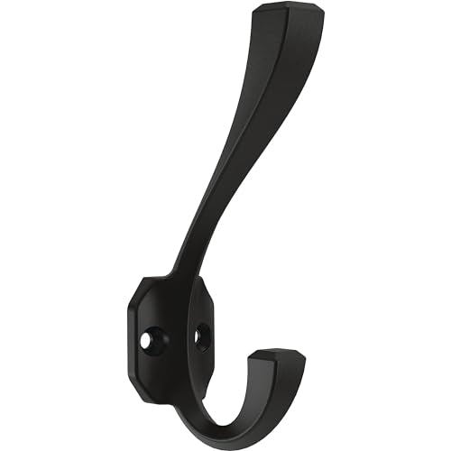 Franklin Brass Napier (4-Pack) Coat and Hat Wall Hooks Double Hooks for Mounted Hanging Matte Black for Mounted Hanging Hanger Backpack, Purse, Bag, Towel Organization Decorative B47254K-FB-C
