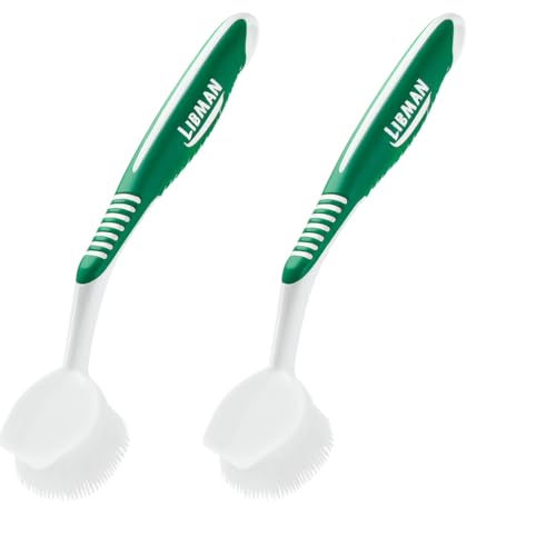 Libman Dish Brush Set - Soft Bristle Cleaning Brushes with Scraper