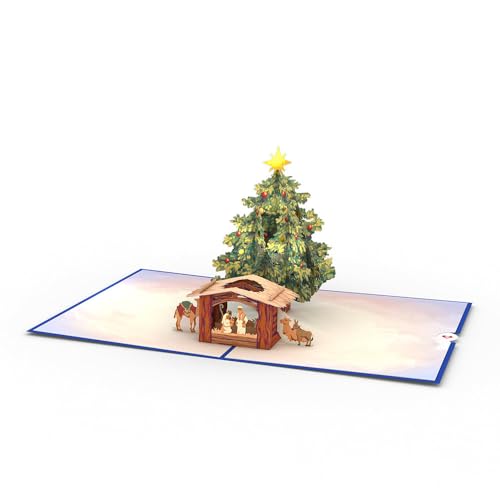 Nativity Christmas Tree Pop-Up Card for Holidays - 3D Greeting Card for Her & Him