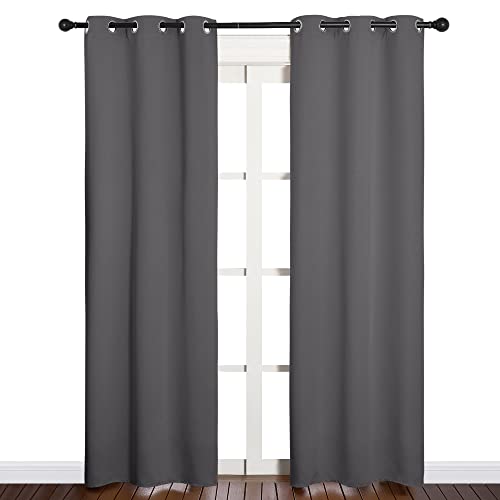 NICETOWN Gray Blackout Curtains 34 x 84 Inches, Pack of 2, Bedroom Privacy & Light Blocking
