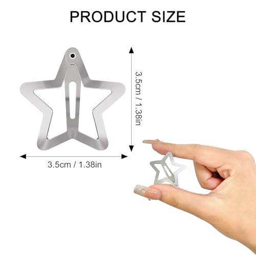 15Pcs Silver Star Hair Clips Metal Snap Barrettes Y2K Hair Accessories