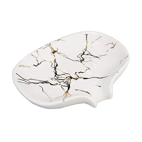Marble Gold Ceramic Soap Dish - Self-Draining Bathroom Soap Holder