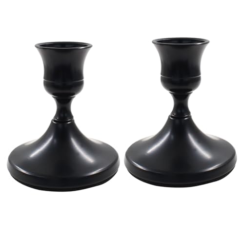 Waziaqoc Set of 2 Black Taper Candle Holders, Vintage Metal
