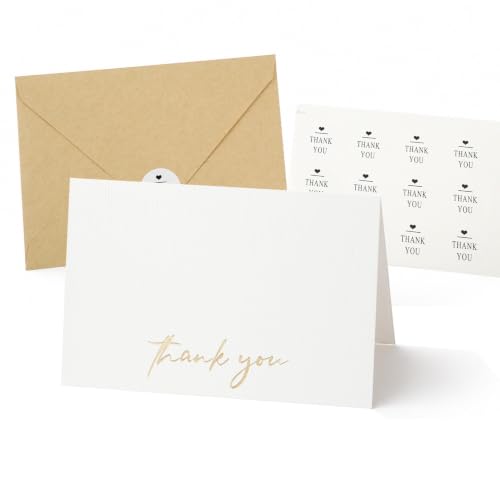 Vienrose 30 Pack Thank You Cards with Kraft Envelopes & Gold Foil Stickers