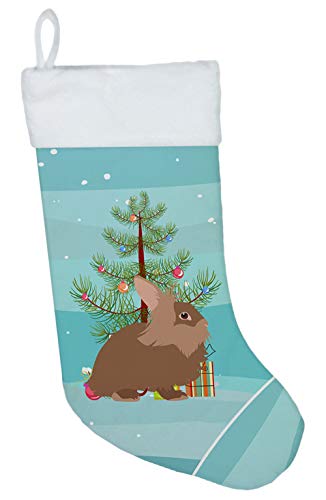 Christmas Stocking with Lionhead Rabbit Design - Teal Hanging Holiday Decor