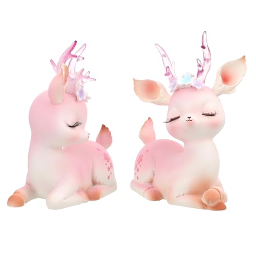 2 Pack Cute Deer Christmas Resin Reindeer Table Ornaments for Home Office Car Decor