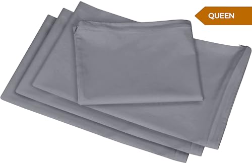 Queen Size Pillow Protectors Set of 4 - Gray Zippered Covers