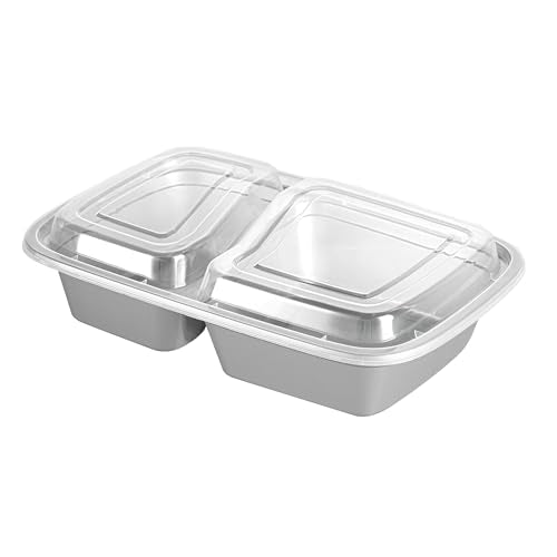 Restaurantware-Asporto 26 Ounce Compartment Take Out Boxes, 100 Microwavable Meal Prep Containers - 2 Compartments, With Clear Plastic Lids, Silver Plastic Food Containers, Do Not Contain BPA
