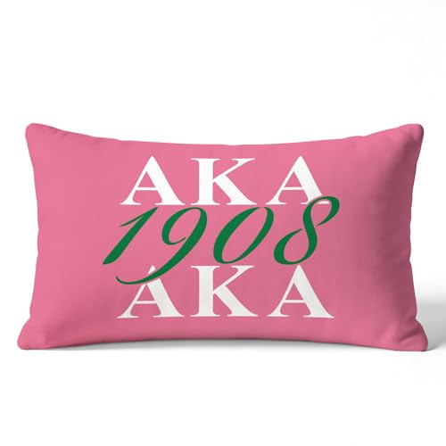 AKA 1908 Sorority Lumbar Pillow Cover, 12x20 Inch Pink & Green Decor