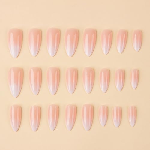 Medium Almond Press On Nails Nude Gradient French Tip False Nails