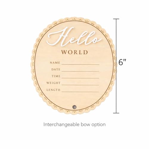 Bitaldi Blue Hello World Newborn Sign - 6 Inch Baby Birth Announcement with Bow, Nursery Decor & Photo Prop