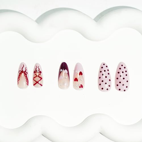 Valentines Day French Tip Press on Nails Medium Almond Fake Nails