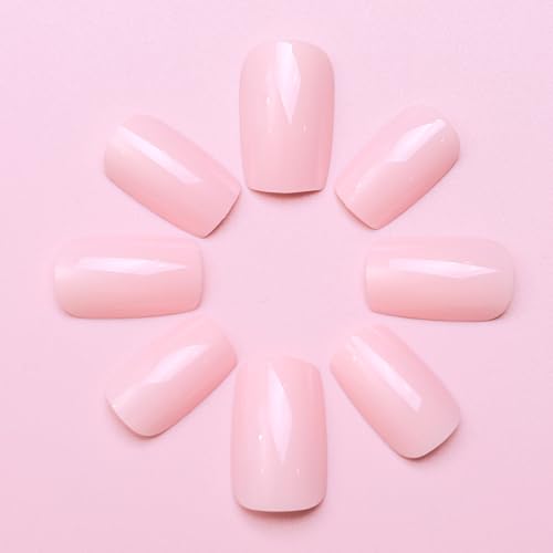 Nude Pink Square Press On Nails Short Reusable Fake Nails Kit
