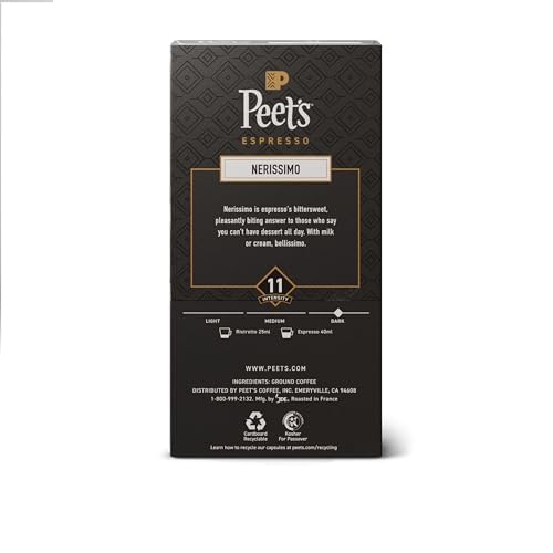 Peet's Coffee Dark Roast Espresso Capsules - 100% Arabica | Nerissimo Intensity 11, 50 Count