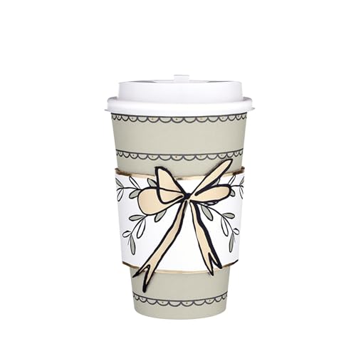 Santa Barbara Design Studio Paper Christmas To-Go Cup Set - 16 Oz Thanksgiving Bow, 8 Disposable Coffee Cups with Lids & Sleeves