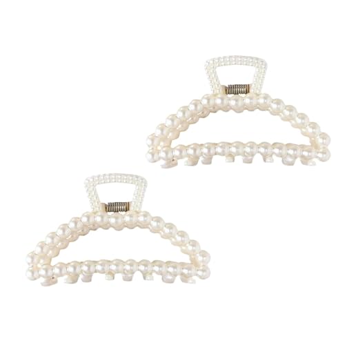 Large White Pearl Hair Claw Clips 2-Pack for Thick and Thin Hair