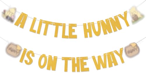 A Little Hunny is on the Way Gold Glitter Banner - Bear Baby Shower Decorations
